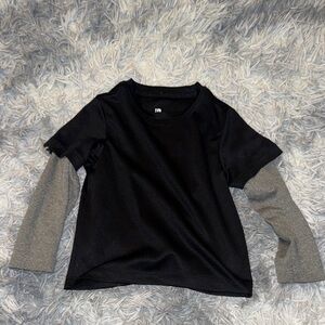 Ideology Black Tee with Gray Layered Sleeves